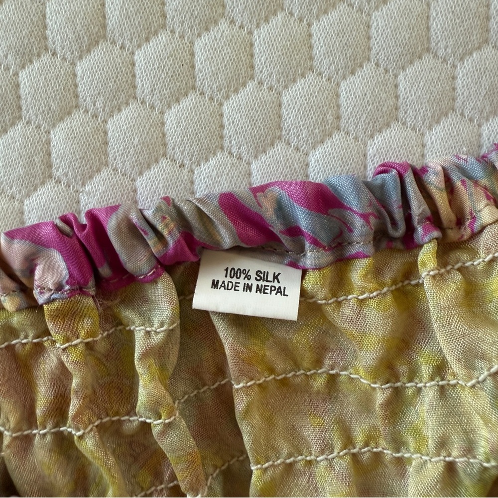 Boho 100% silk multicolor patchwork midi smocked … - image 5